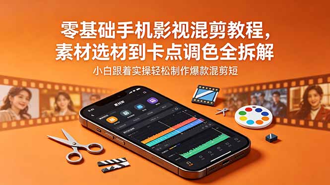 零基础手机影视混剪教程，素材选材到卡点调色全拆解，小白跟着实操轻松制作爆款混剪短片-智富思维学堂
