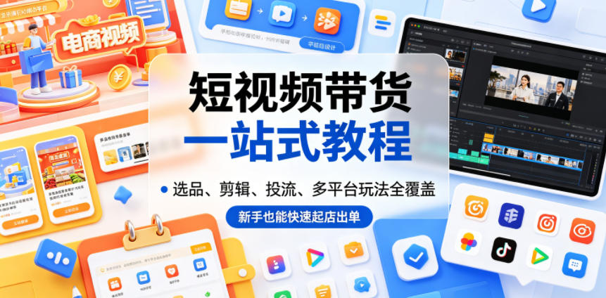 短视频带货一站式教程,选品、剪辑、投流、多平台玩法全覆盖,新手也能快速起店出单-智富思维学堂