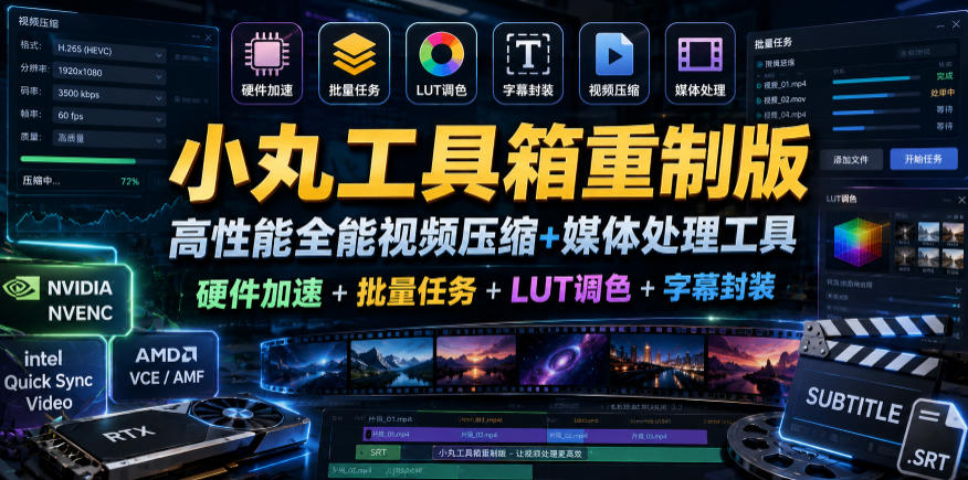 小丸工具箱重制版–高性能全能视频压缩+媒体处理工具|硬件加速+批量任务+LUT调色+字幕封装-智富思维学堂