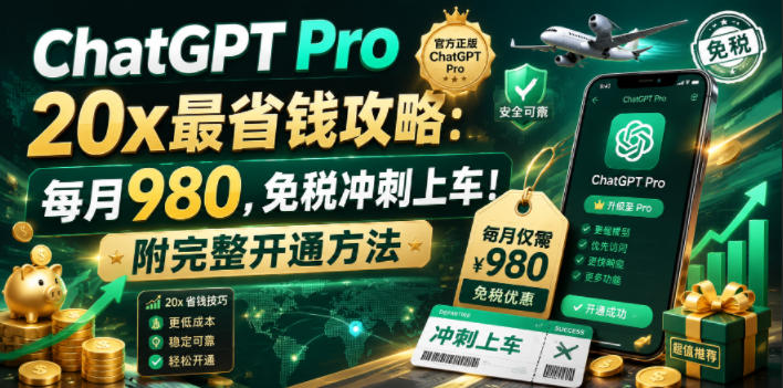ChatGPT Pro 20x最省钱攻略:每月980,免税冲刺上车!附完整开通方法【文档】-智富思维学堂