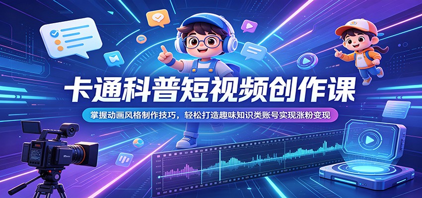 卡通科普短视频创作课：掌握动画风格制作技巧，轻松打造趣味知识类账号实现涨粉变现-智富思维学堂