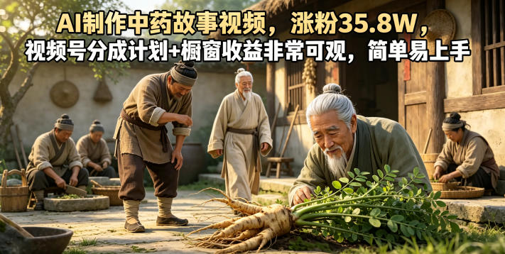 AI制作中药故事视频,涨粉35.8W,视频号分成计划+橱窗收益非常可观,简单易上手-智富思维学堂