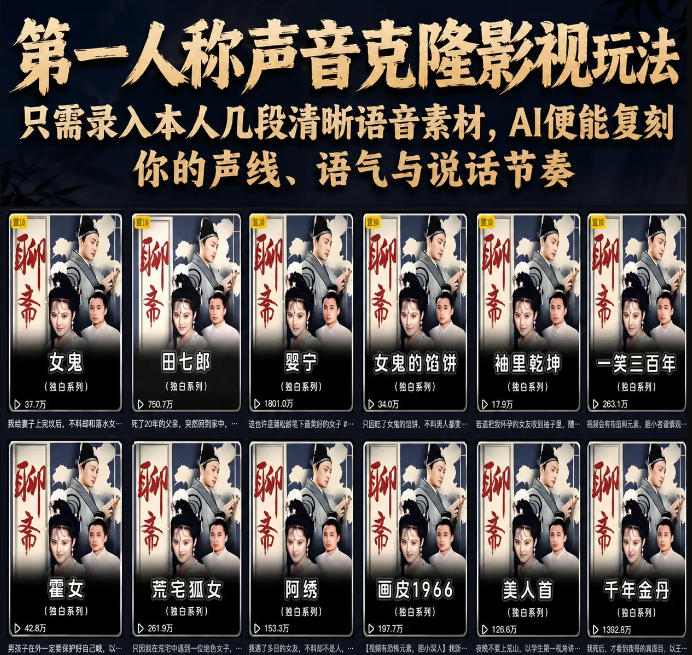 第一人称声音克隆影视玩法,只需录入本人几段清晰语音素材,AI便能复刻你的声线、语气与说话节奏-智富思维学堂