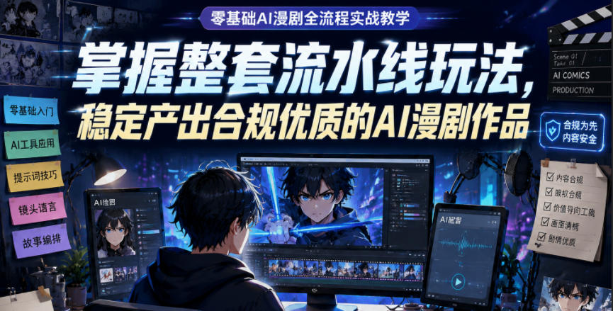 零基础AI漫剧全流程实战教学,掌握整套流水线玩法,稳定产出合规优质的AI漫剧作品-智富思维学堂