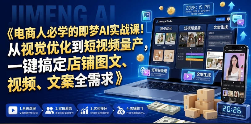 电商人必学的即梦AI实战课!从视觉优化到短视频量产,一键搞定店铺图文、视频、文案全需求-智富思维学堂