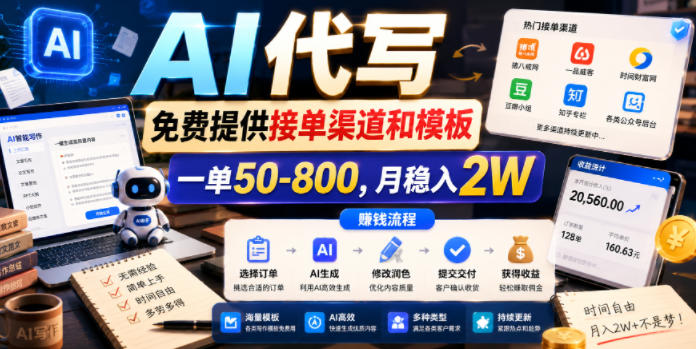 AI代写，免费提供接单渠道和模板，一单50-800，月稳入2W【揭秘】-智富思维学堂