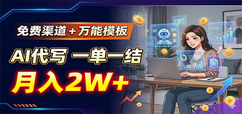 免费渠道+万能模板，AI代写一单一结，月入2W+-智富思维学堂