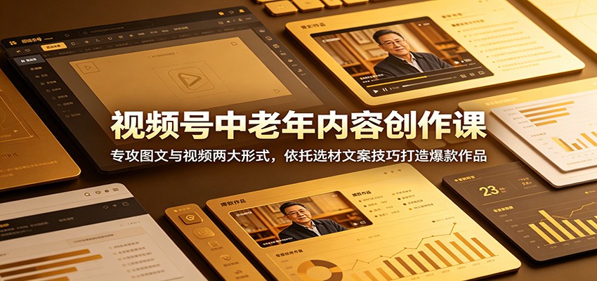 视频号中老年内容创作课：专攻图文与视频两大形式，依托选材文案技巧打造爆款作品-智富思维学堂