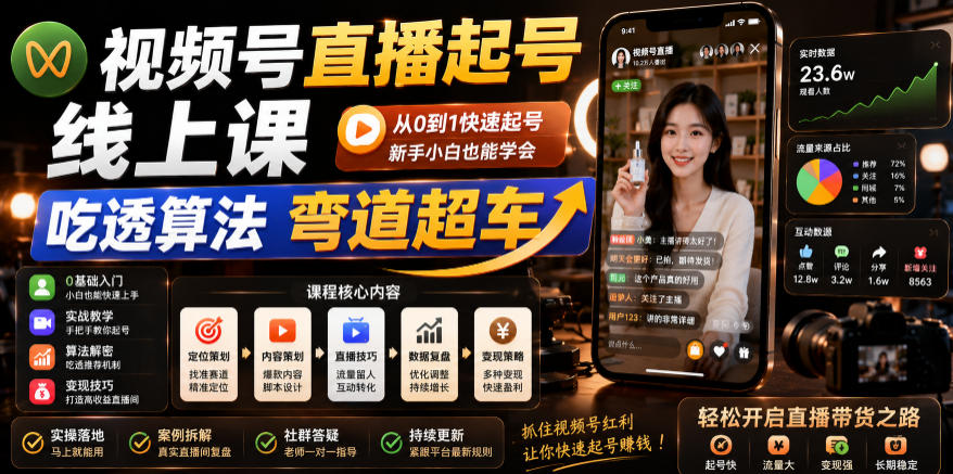 视频号直播起号线上课,吃透算法弯道超车(2026年6月)-智富思维学堂