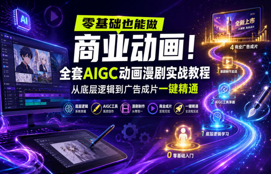 零基础也能做商业动画!全套AIGC动画漫剧实战教程,从底层逻辑到广告成片一键精通-智富思维学堂