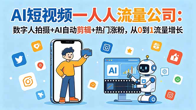AI短视频一人流量公司：数字人拍摄+AI自动剪辑+热门涨粉，从0到1流量增长-智富思维学堂