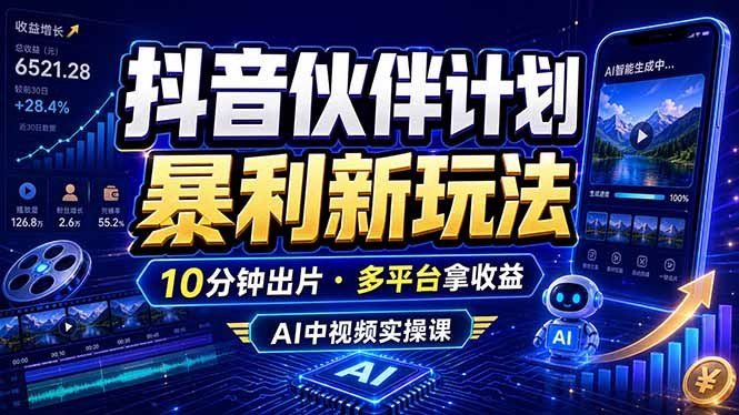 抖音伙伴计划最新玩法,无需配音剪辑,10分钟出一条原创视频,轻松日入三位数-智富思维学堂