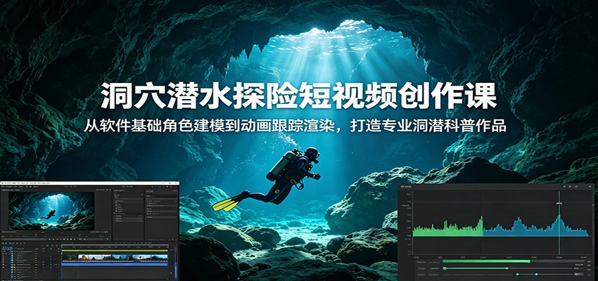 洞穴潜水探险短视频创作课：从软件基础角色建模到动画跟踪渲染，打造专业洞潜科普作品-智富思维学堂