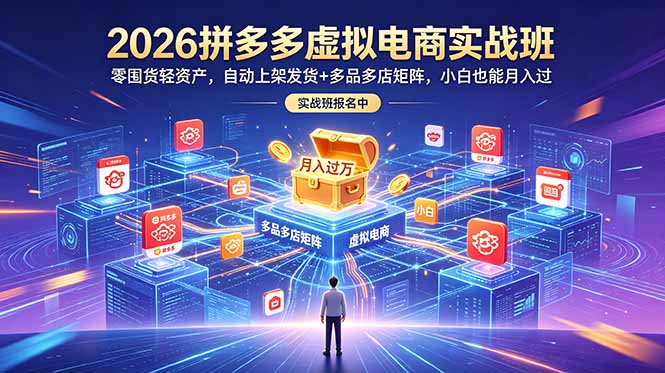 2026拼多多虚拟电商实战班：零囤货轻资产，自动上架发货+多品多店矩阵，小白也能月入过万-智富思维学堂