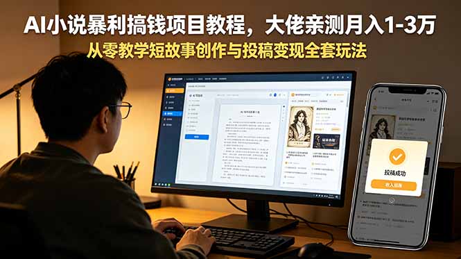 AI小说暴利搞钱项目教程，大佬亲测月入1-3万，从零教学短故事创作与投稿变现全套玩法-智富思维学堂
