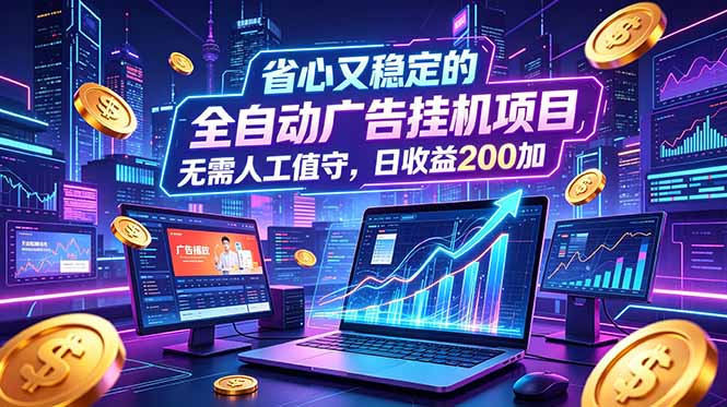 全自动广告挂机项目，全程无需人工值守。稳定创收每日收益200+-智富思维学堂