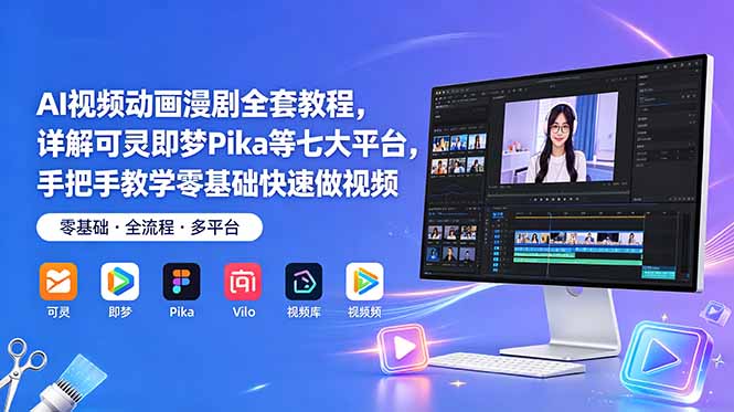 AI视频动画漫剧全套教程，详解可灵即梦Pika等七大平台，手把手教学零基础快速做视频-智富思维学堂