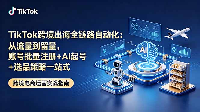 TikTok跨境出海全链路自动化：从流量到留量，账号批量注册+AI起号+选品策略一站式-智富思维学堂