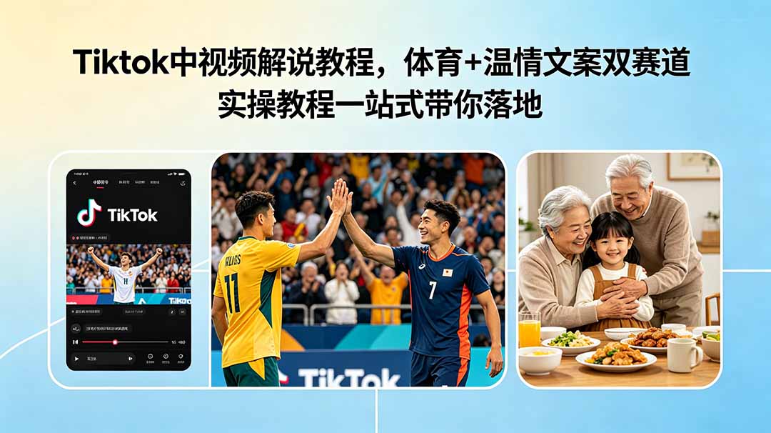 Tiktok中视频解说教程，体育+温情文案双赛道实操教程一站式带你落地-智富思维学堂