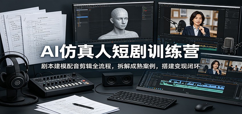 AI仿真人短剧训练营：剧本建模配音剪辑全流程，拆解成熟案例，搭建变现闭环-智富思维学堂