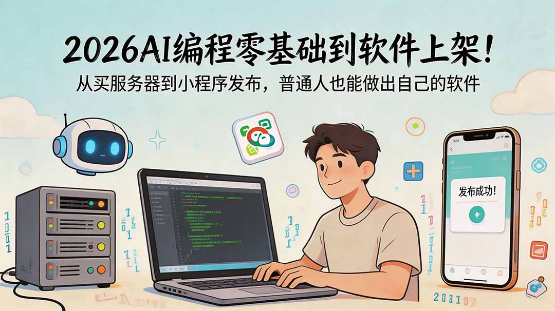 2026AI编程零基础到软件上架！从买服务器到小程序发布，普通人也能做出自己的软件-智富思维学堂