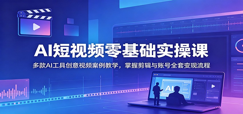 AI短视频零基础实操课：多款AI工具创意视频案例教学，掌握剪辑与账号全套变现流程-智富思维学堂
