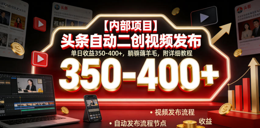【内部项目】头条自动二创视频发布，单日收益350-400+，躺賺薅羊毛，附详细教程【揭秘】-智富思维学堂