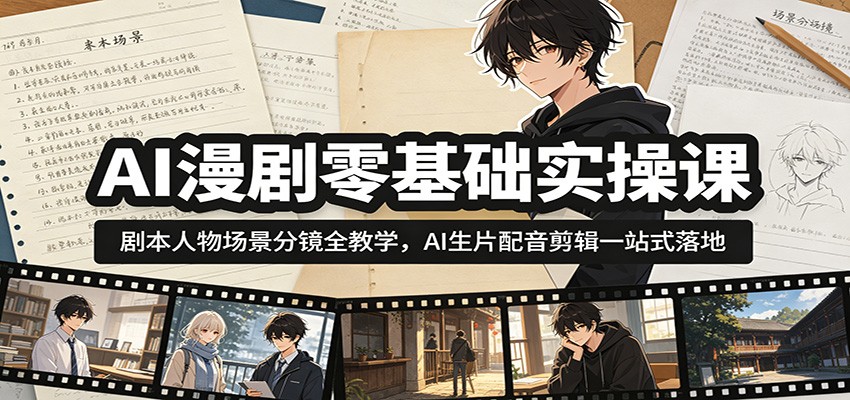 AI漫剧零基础实操课：剧本人物场景分镜全教学，AI生片配音剪辑一站式落地-智富思维学堂