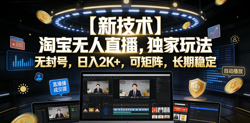 【新技术】淘宝无人直播,独家玩法,无封号,日入2K+,可矩阵,长期稳定【揭秘】-智富思维学堂