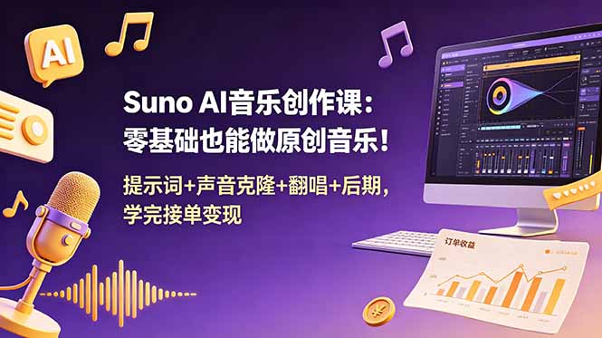 Suno AI音乐创作课:零基础也能做原创音乐!提示词+声音克隆+翻唱+后期,学完接单变现-智富思维学堂