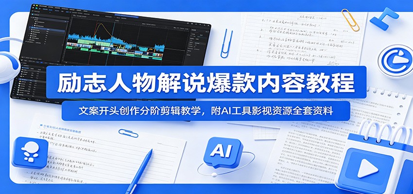 励志人物解说爆款内容教程：文案开头创作分阶剪辑教学，附AI 工具影视资源全套资料-智富思维学堂