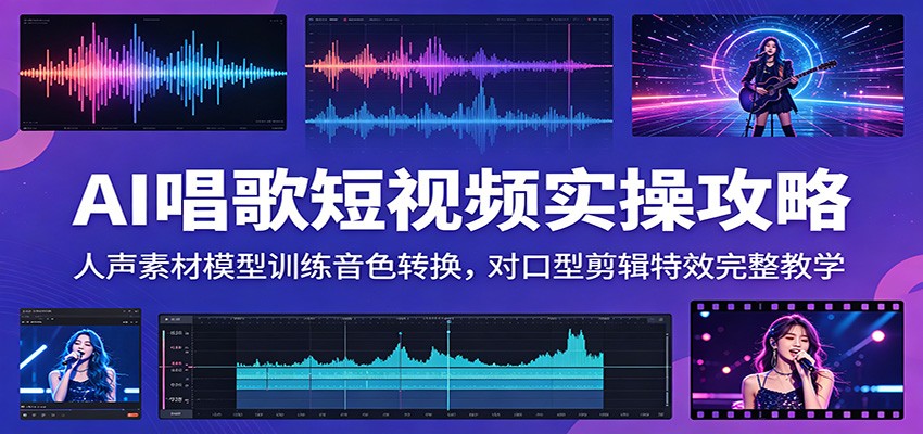 AI唱歌短视频实操攻略：人声素材模型训练音色转换，对口型剪辑特效完整教学-智富思维学堂
