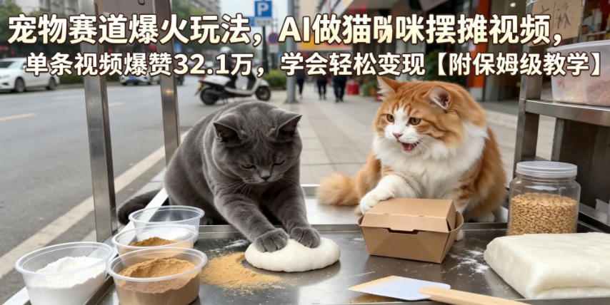 宠物赛道爆火玩法，AI做猫咪摆摊视频，单条视频爆赞32.1万，学会轻松变现【附保姆级教学】-智富思维学堂
