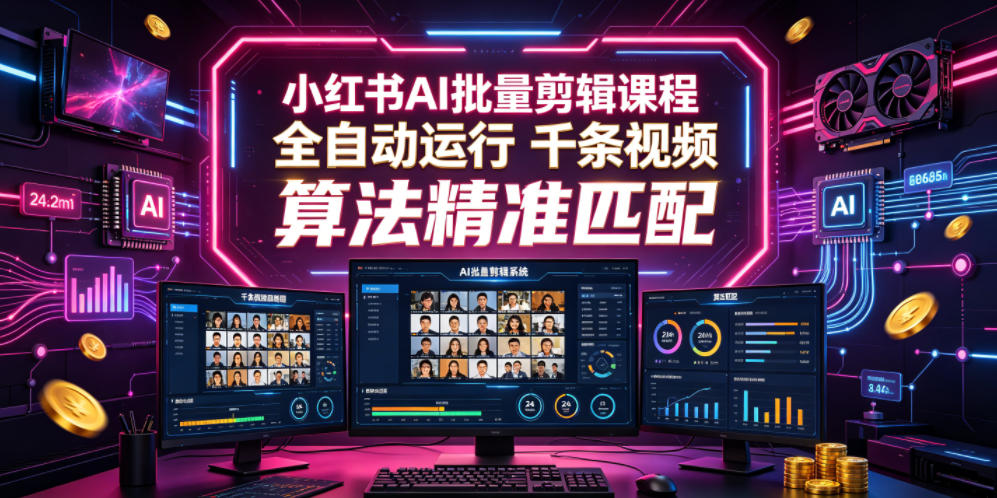 小红书AI批量剪辑课程,24小时全自动运行,解放双手专注运营,千条视频批量处理,小红书算法精准匹配-智富思维学堂