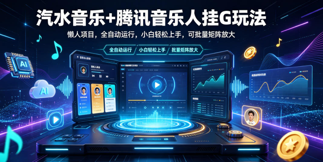 汽水音乐+腾讯音乐人挂G玩法，懒人项目，全自动运行，小白轻松上手，可批量矩阵放大【揭秘】-智富思维学堂