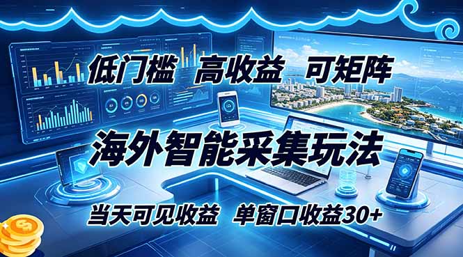 海外智能采集玩法,低门槛高单价可矩阵,当天可见收益,单窗口30+-智富思维学堂