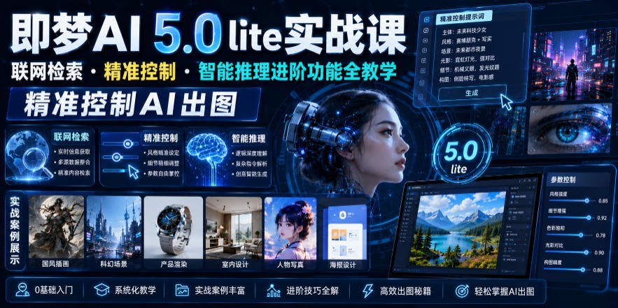 即梦AI 5.0 lite实战课,联网检索・精准控制・智能推理进阶功能全教学,精准控制AI出图-智富思维学堂