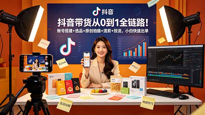 抖音带货从0到1全链路!账号搭建+选品+原创拍摄+混剪+投流,小白快速出单-智富思维学堂