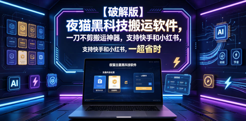 【破解版】夜猫黑科技搬运软件,一刀不剪搬运神器,支持快手和小红书,一键搬运超省时!-智富思维学堂