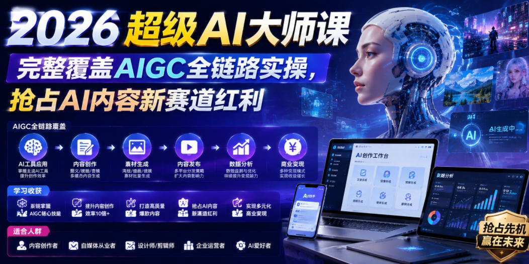 2026超级AI大师课，完整覆盖AIGC全链路实操，抢占AI内容新赛道红利-智富思维学堂