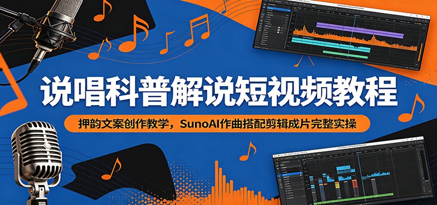 说唱科普解说短视频教程：押韵文案创作教学，SunoAI作曲搭配剪辑成片完整实操-智富思维学堂