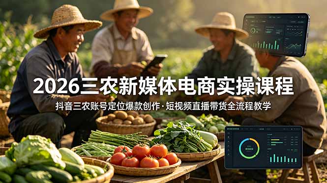 2026三农新媒体电商实操课程：抖音三农账号定位爆款创作，短视频直播带货全流程教学-智富思维学堂