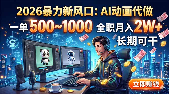 2026暴力新风口:AI动画代做,一单500~1000,全职月入2W+,长期可干-智富思维学堂
