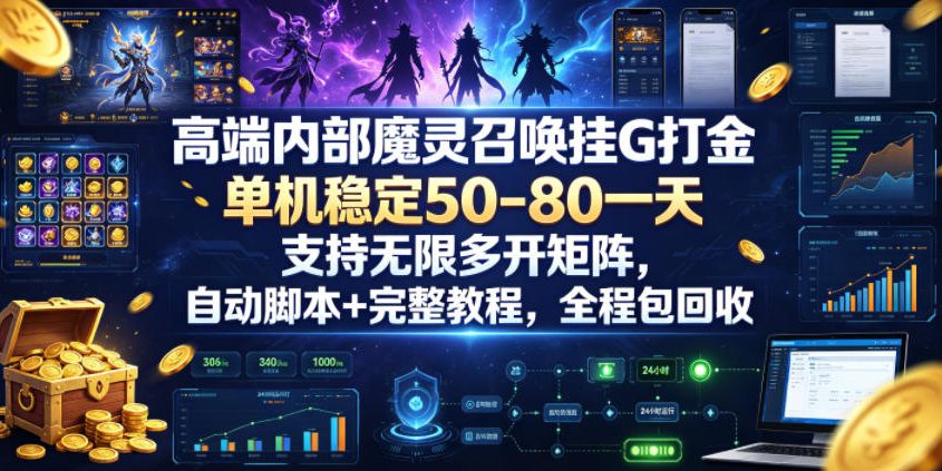 高端内部魔灵召唤挂G打金，单机稳定50-80一天，支持无限多开矩阵，自动脚本+完整教程，全程包回收【揭秘】-智富思维学堂