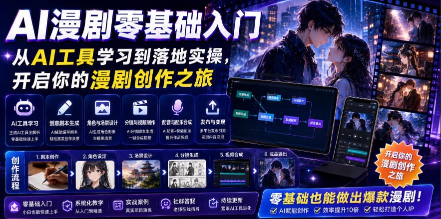 AI漫剧零基础入门,从AI工具学习到落地实操,开启你的漫剧创作之旅-智富思维学堂