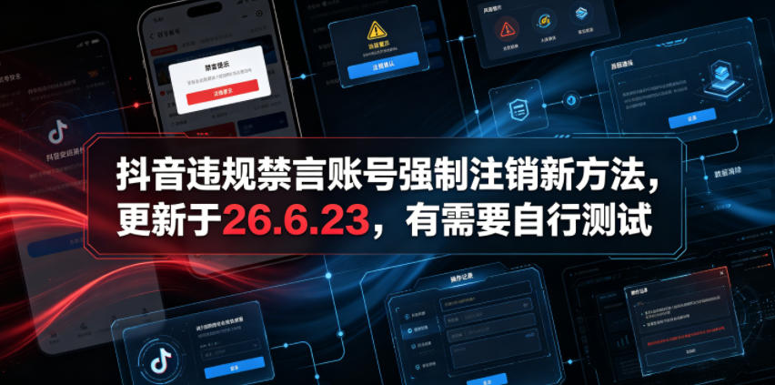 抖音违规禁言账号强制注销新方法，更新于26.6.23，有需要自行测试-智富思维学堂