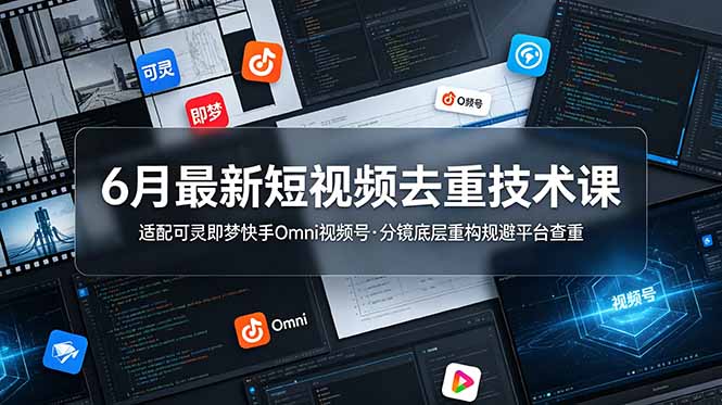 6月最新短视频去重技术课,适配可灵即梦快手Omni视频号,分镜底层重构规避平台查重-智富思维学堂