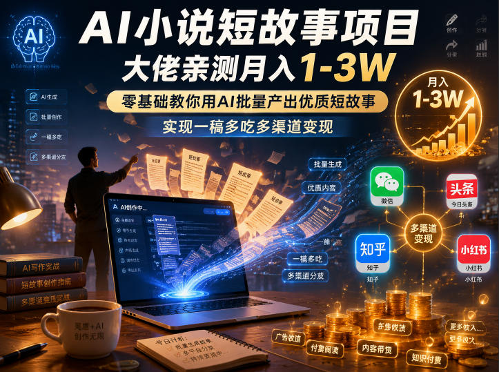 AI小说短故事项目,大佬亲测月入1-3W,零基础教你用AI批量产出优质短故事,实现一稿多吃多渠道变现(更新0624)-智富思维学堂