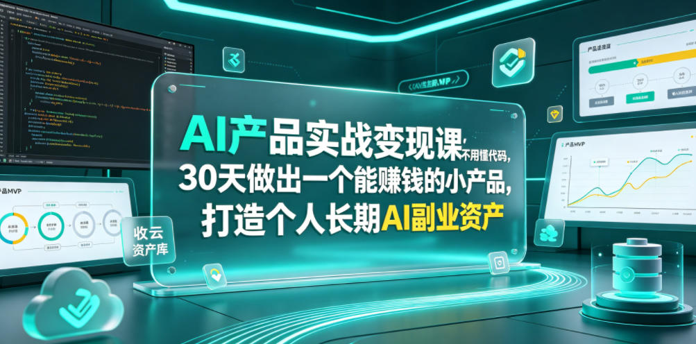 AI产品实战变现课,不用懂代码,30天做出一个能賺钱的小产品,打造个人长期AI副业资产-智富思维学堂