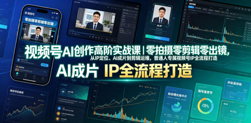 视频号AI创作高阶实战课｜零拍摄零剪辑零出镜，从IP定位、AI成片到剪辑运维，普通人专属视频号IP全流程打造-智富思维学堂
